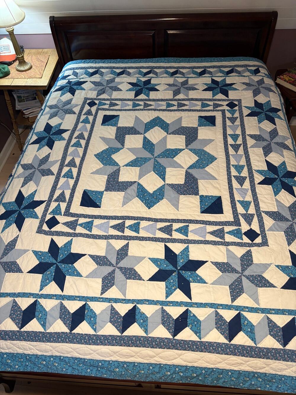 Vintage Carpenters Classic Center Star Blue White Handmade Center Star Queen